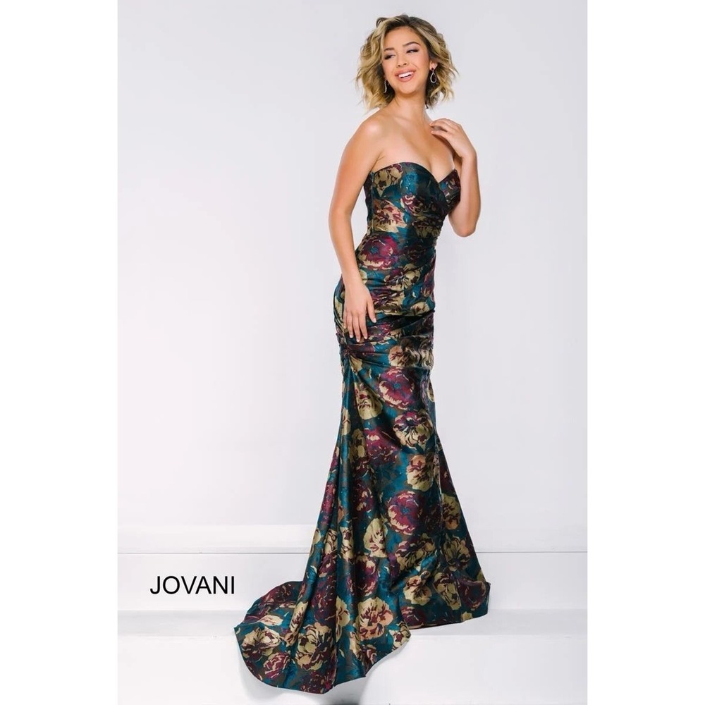 New $595 Jovani Ball Gown Size 4‎ Floral Print Strapless Maxi Dress Prom HOCO